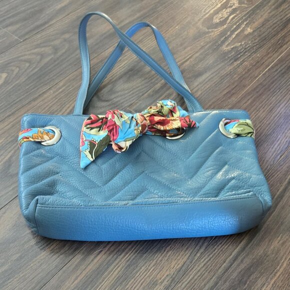 SHARIF STUDIO Genuine Quilted Leather Dusty Blue Handbag NWOT - Picture 7 of 11